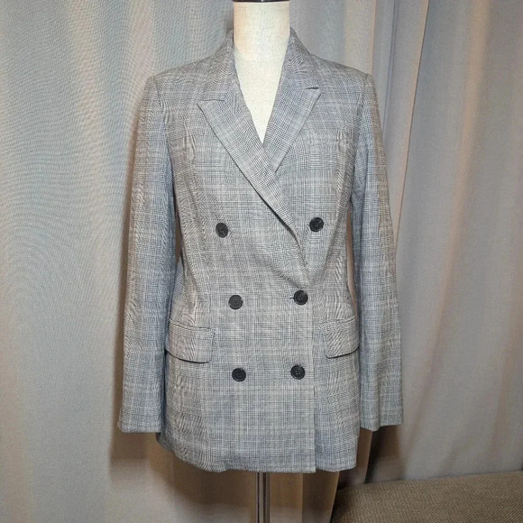 Aritzia Babaton Samuel Blazer Houndstooth Plaid Black White 00 Double Breasted - Picture 5 of 12